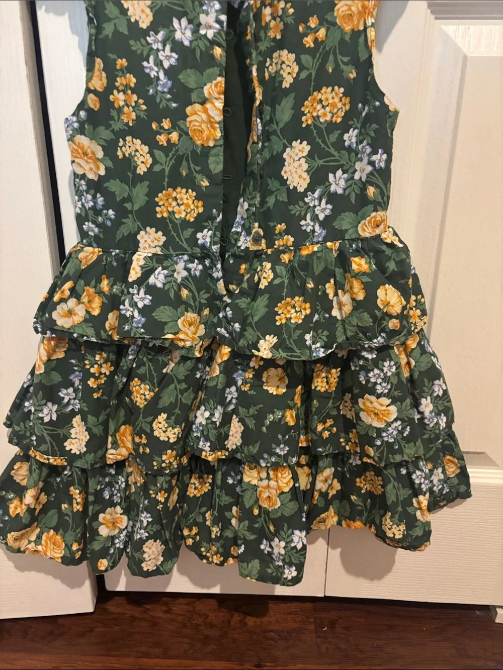 Janie and Jack Green Floral Tiered Ruffle Dress